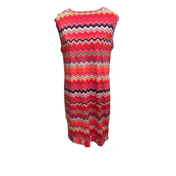 Trina Turk Multi Zinnia Zig Zag Printed Sheath Dress Colorful Capsleeve Retro M - Picture 4 of 12